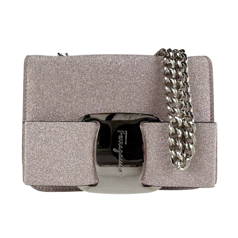 Salvatore Ferragamo shoulder bag Vara ribbon leather metallic pink